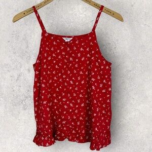 NEW Nordstrom Girls Red Printed Tank Top Ruffle Hem Button Front Bohemian XL
